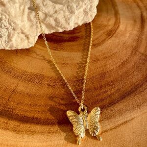 Gold Stainless Steel Butterfly Pendant Necklace - Women Jewelry